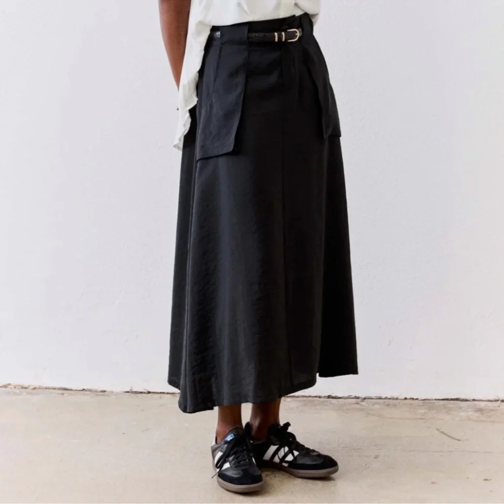 Like New Ruti Light Poplin Utility Skirt Black Maxi Lightweight A-line Small